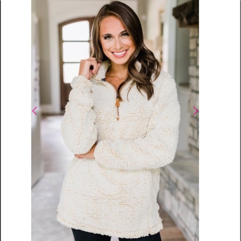 PINK LILY OATMEAL SHERPA QUARTER ZIP